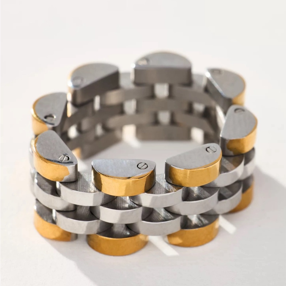 Luv Aj Two-Tone Silver and Gold Link Ring